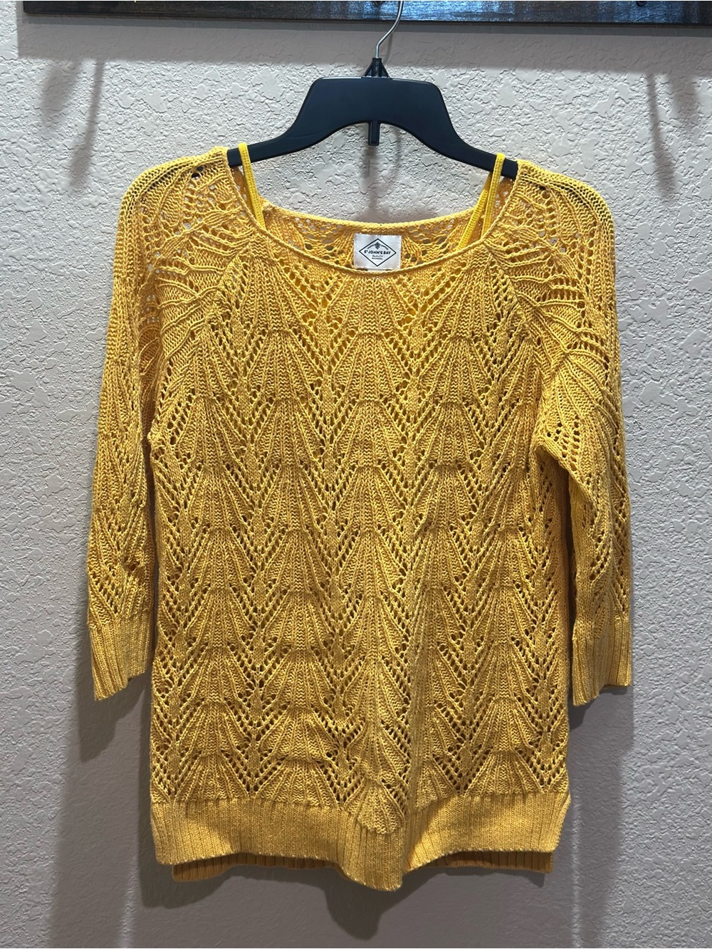 St. John's Bay Yellow Open-Knit Scoop Neck Sweater